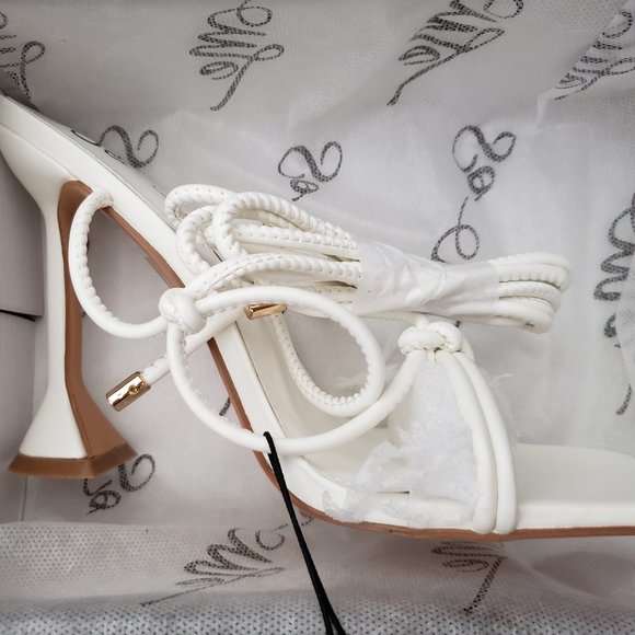 NWT White Knotted Strappy Open-Toe Heels - Picture 2 of 2